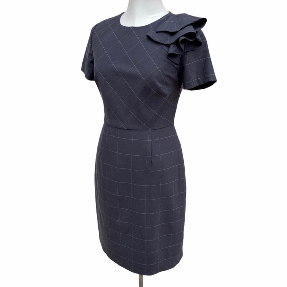Banana Republic Windowpane Ruffle Shoulder Dress - Picture 4 of 12